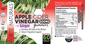FORTE NATURALS Apple Cider Vinegar GUMMIES + THE MOTHER Vegan Kosher Halal Gummy Supplement