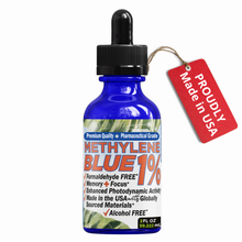 Load image into Gallery viewer, METHYLENE BLUE Pharmaceutical Grade USP, 3rd Party Tested for Purity No Formaldehyde, Made in USA, 50mL 2 oz glass bottle FORTE NATURALS Methylene Blue 1% Oral Drops for Humans