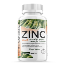Load image into Gallery viewer, Zinc 50mg Tablets Supplements Specially Formulated for Sensitive Stomachs FORTE NATURALS Vegan 50mg, Non GMO, Easy to Swallow Zinc 50mg pills
