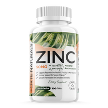 Load image into Gallery viewer, Zinc 50mg Tablets Supplements Specially Formulated for Sensitive Stomachs FORTE NATURALS Vegan 50mg, Non GMO, Easy to Swallow Zinc 50mg pills