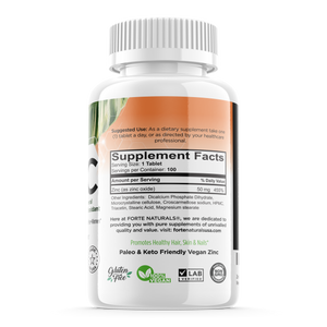 Zinc 50mg Tablets Supplements Specially Formulated for Sensitive Stomachs FORTE NATURALS Vegan 50mg, Non GMO, Easy to Swallow Zinc 50mg pills