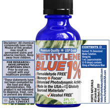 Load image into Gallery viewer, METHYLENE BLUE Pharmaceutical Grade USP, 3rd Party Tested for Purity No Formaldehyde, Made in USA, 50mL 2 oz glass bottle FORTE NATURALS Methylene Blue 1% Oral Drops for Humans
