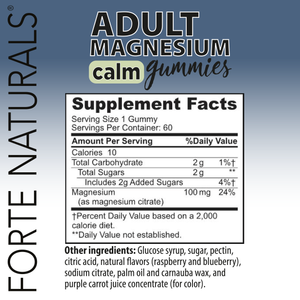 ADULT Magnesium Calm Gummies Chewable Supplements 250mg