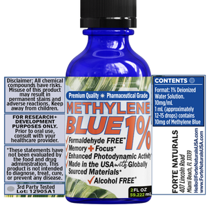 METHYLENE BLUE Pharmaceutical Grade USP, 3rd Party Tested for Purity No Formaldehyde, Made in USA, 50mL 2 oz glass bottle FORTE NATURALS Methylene Blue 1% Oral Drops for Humans