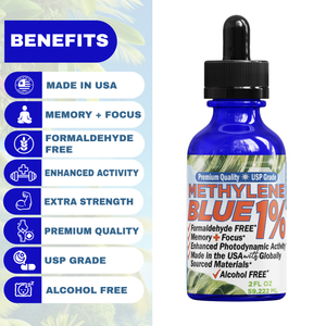METHYLENE BLUE Pharmaceutical Grade USP, 3rd Party Tested for Purity No Formaldehyde, Made in USA, 50mL 2 oz glass bottle FORTE NATURALS Methylene Blue 1% Oral Drops for Humans