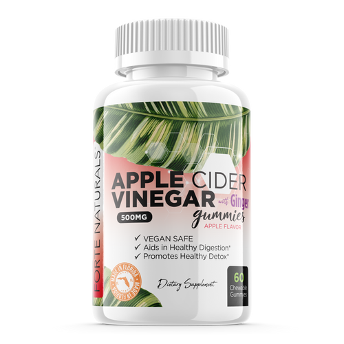 FORTE NATURALS Apple Cider Vinegar Gummies with Ginger 500mg Vegan vitamin Supplements